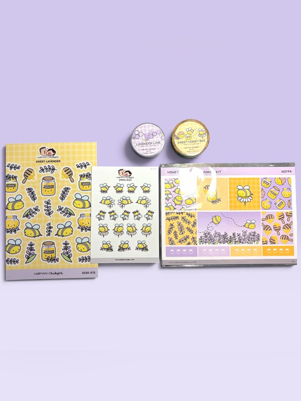 NEW Hubman & Chubgirl Honey Lavender 6 Page Planner Kit Washi Stickers